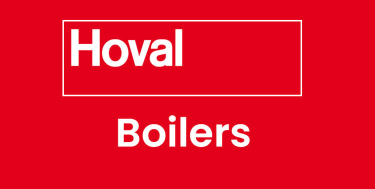 White text that reads "Hoval" at the top inside a white rectangle and "Boilers" at the bottom set against a red background