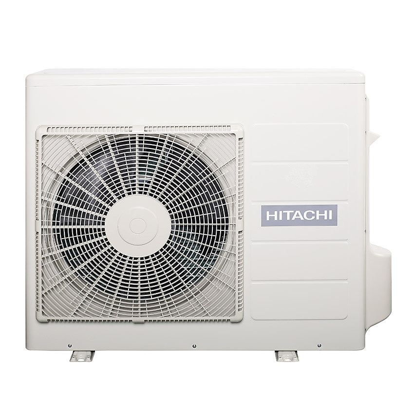 Hitachi outdoor air conditioning unit on a white background