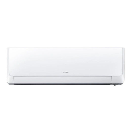 White Hitachi indoor slimline air conditioner on a white background