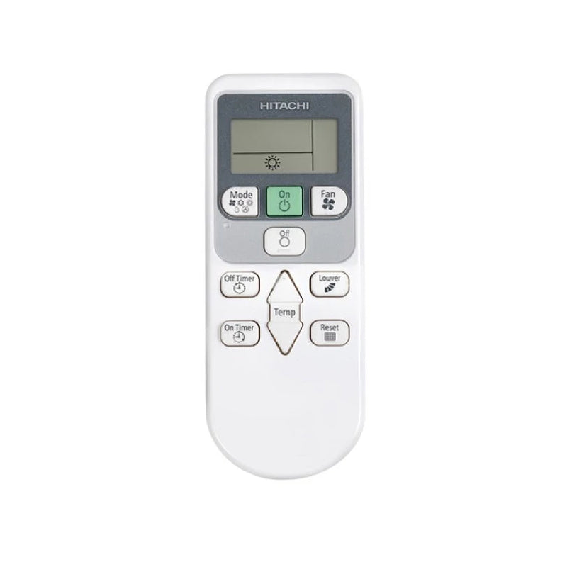 Hitachi air conditioner remote control on a white background