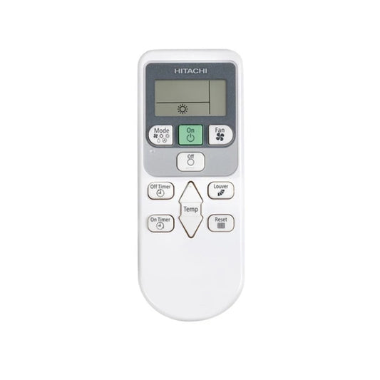 Hitachi air conditioner remote control on a white background