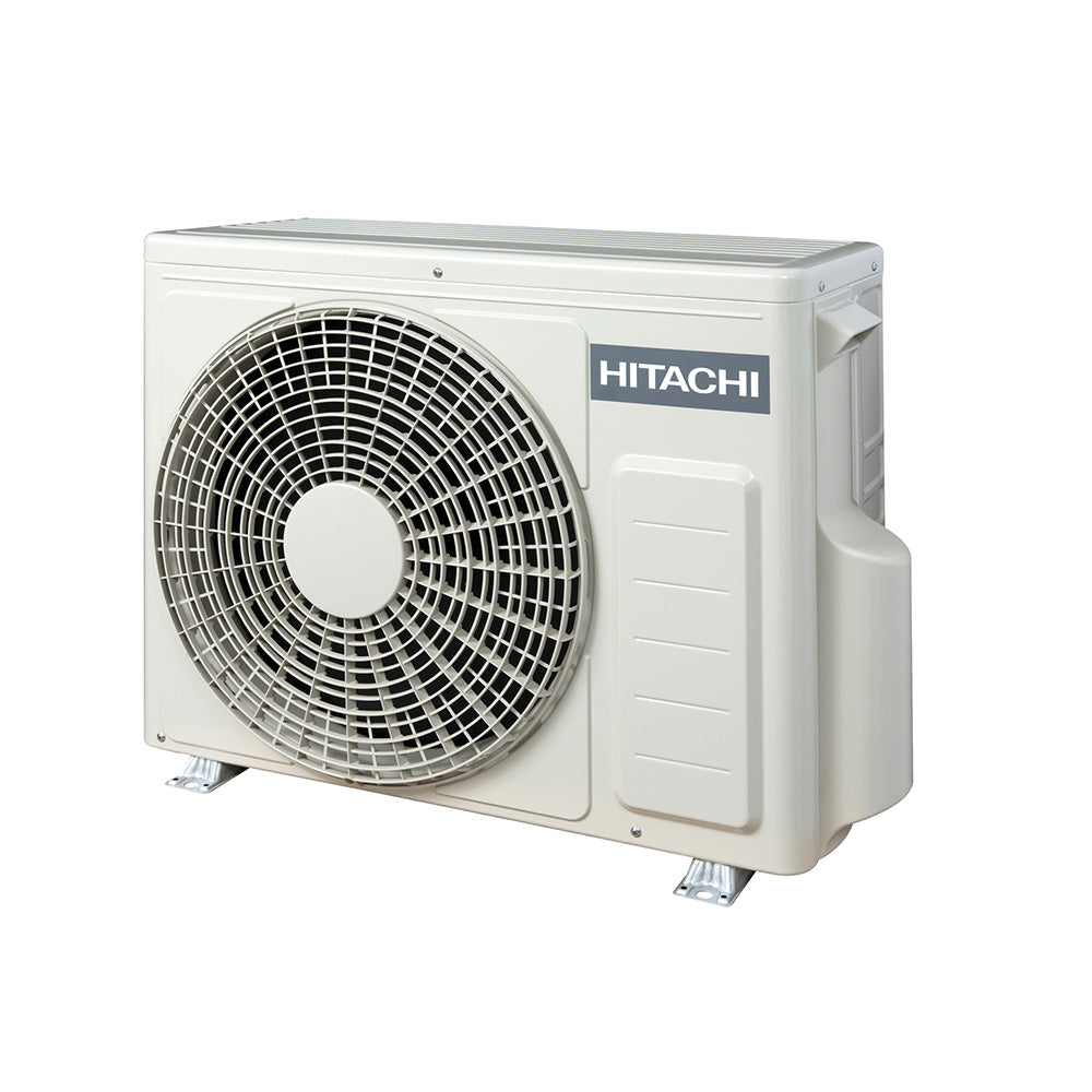 Hitachi outdoor air conditioning unit on a white background