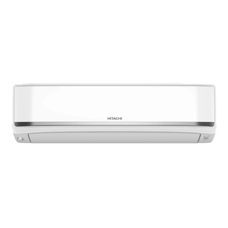 Sleek white Hitachi indoor air conditioner on a white background