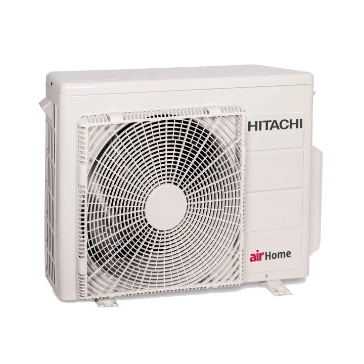 Hitachi outdoor air conditioning unit on a white background