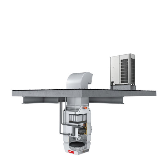 Commercial exhaust system with internals shown on a white background