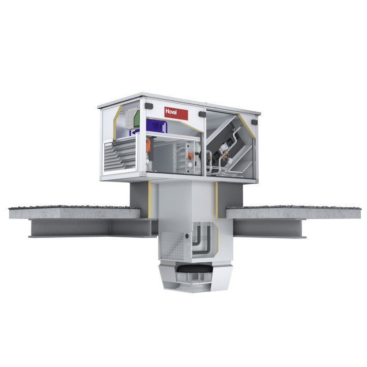 Commercial recirculation roof system with internals shown on a white background