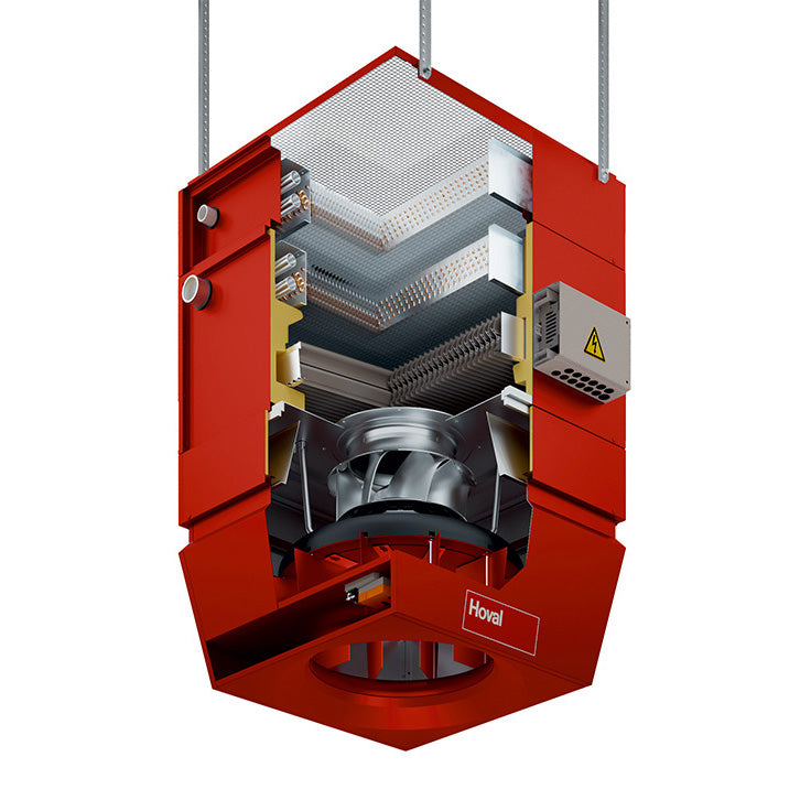 Commercial exhaust system cross-section on a white background