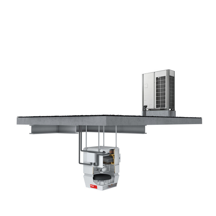 Commercial exhaust system with internals shown on a white background