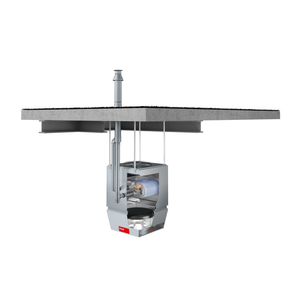 Hoval commercial ventilation unit with a view of internal components on a white background