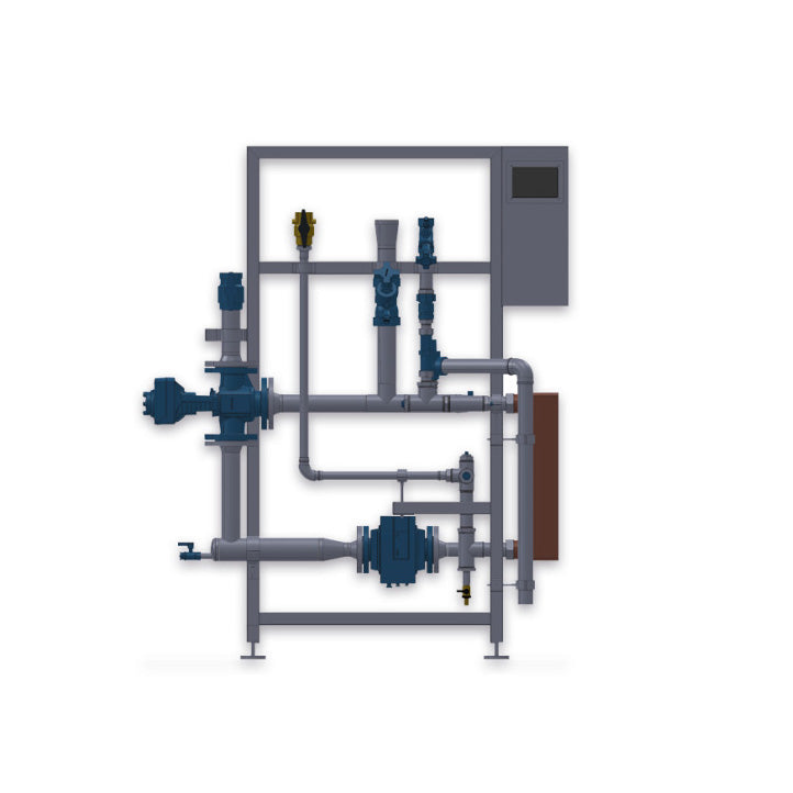 Piping system with valves and connectors on a white background