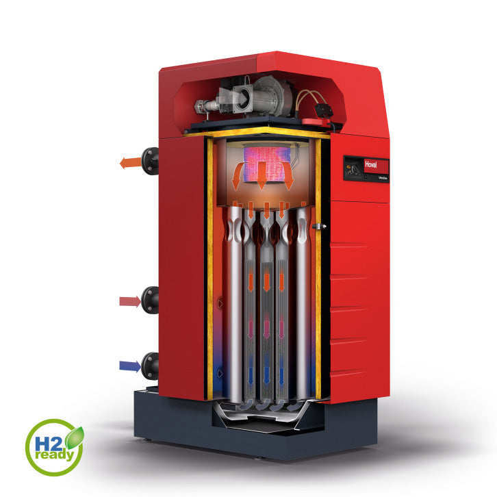Red Hoval UltraGas 2 boiler unit on a white background with internal components shown