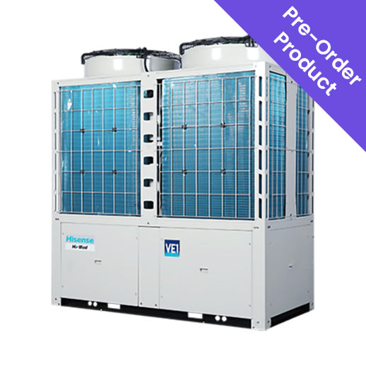 Air conditioning unit with with blue accents and 'Pre-Order Product' label on a white background