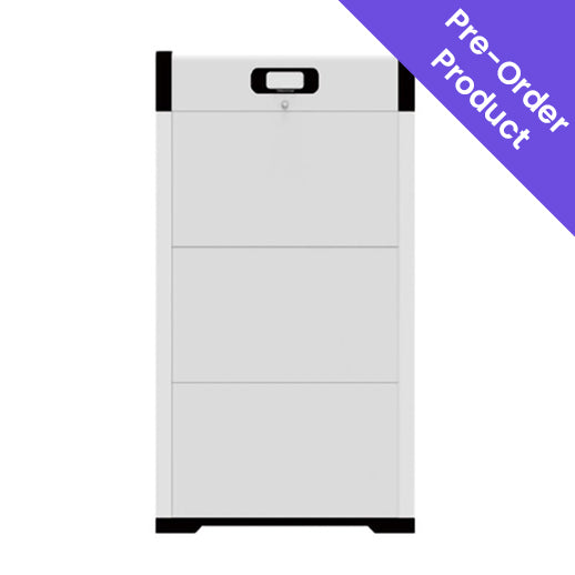 White battery cabinet with black accents on a white background, labeled as a pre-order product.
