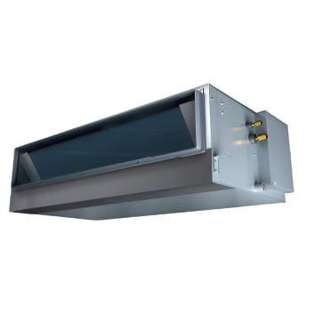 Silver ducted HVAC unit on a white background