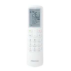 White remote control with digital display on a white background