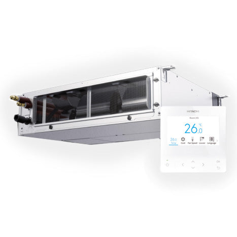 Air conditioning unit with digital display on a white background