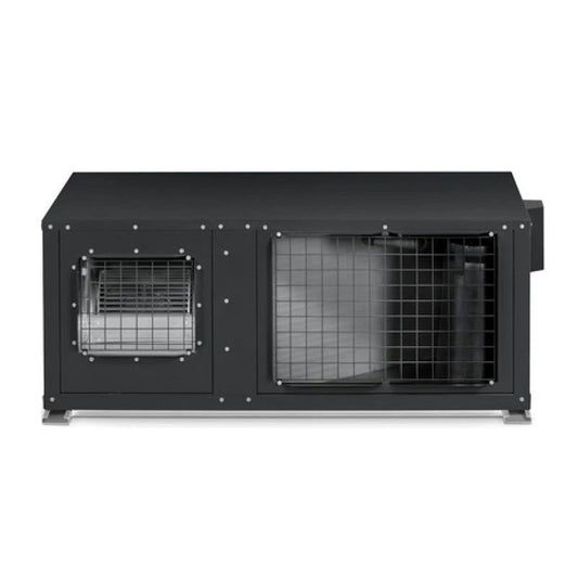 Black metal Centrifugal Heat Pump with square fascia grill on a white background