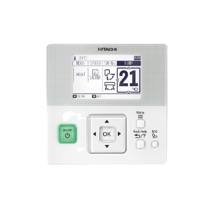Hitachi thermostat with digital display on a white background