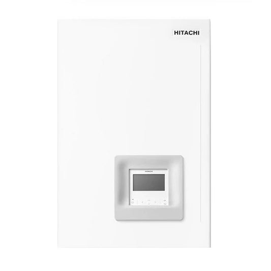 White electronic device with Hitachi branding on a white background