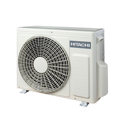 Hitachi outdoor air conditioning unit on a white background