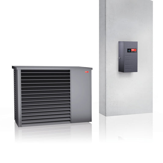 Two gray Hoval Heat Pump units on a white background