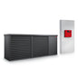 One Hoval grey outdoor heat pump unit and one red indoor control unit set on a white background
