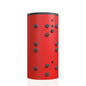 Red cylindrical buffer storage tank with black circular protrusions on a white background