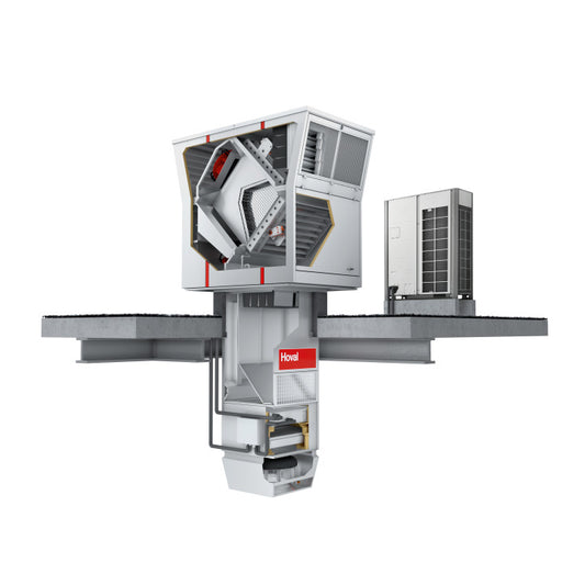 Commercial exhaust system with internals shown on a white background