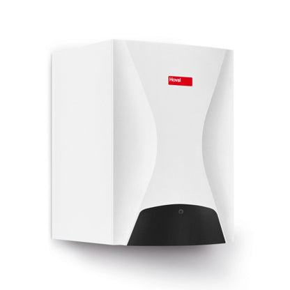 White Hoval compact boiler unit with black accents on a white background