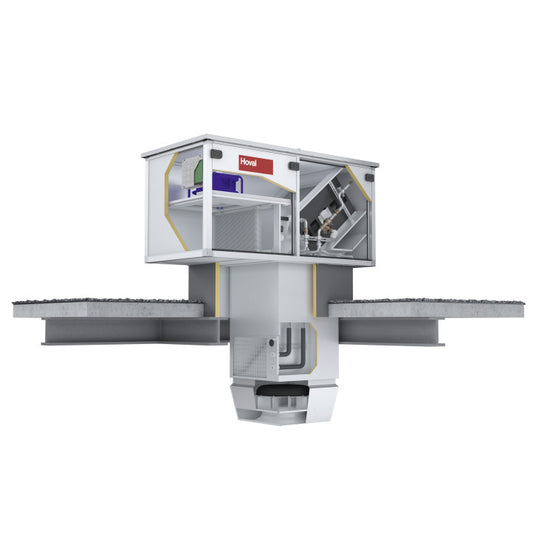 Commercial recirculation roof system with internals shown on a white background