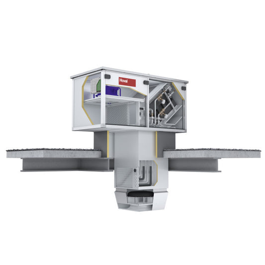 Commercial recirculation roof system with internals shown on a white background