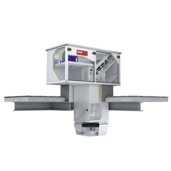 Commercial recirculation roof system with internals shown on a white background