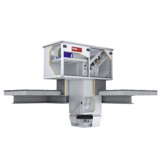 Commercial recirculation roof system with internals shown on a white background