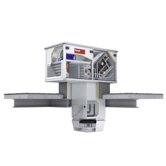 Commercial recirculation roof system with internals shown on a white background