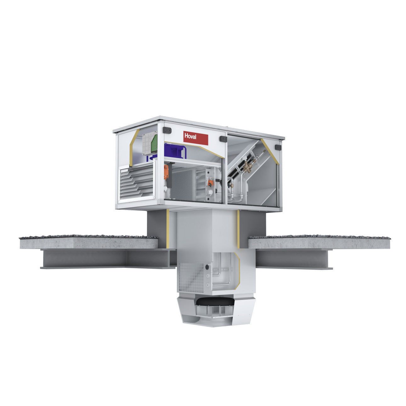 Commercial recirculation roof system with internals shown on a white background