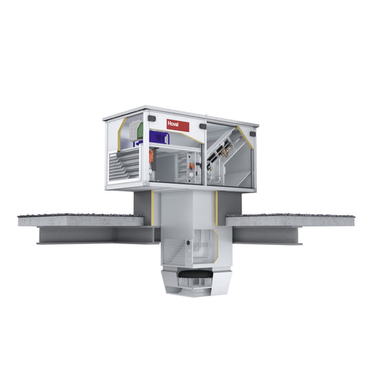 Commercial recirculation roof system with internals shown on a white background