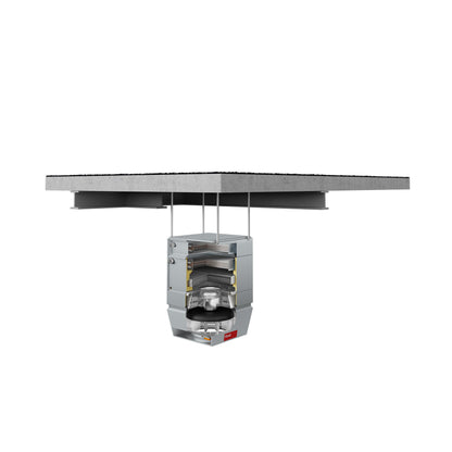 Commercial exhaust system with internals shown on a white background