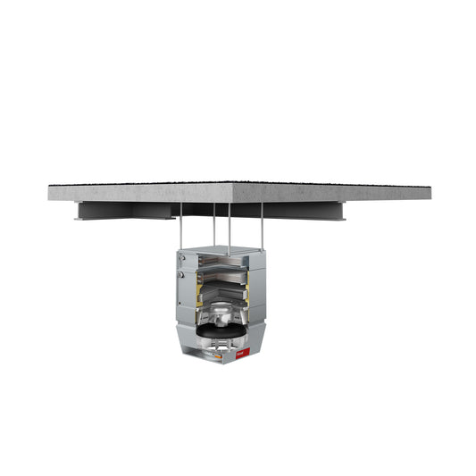 Commercial exhaust system with internals shown on a white background