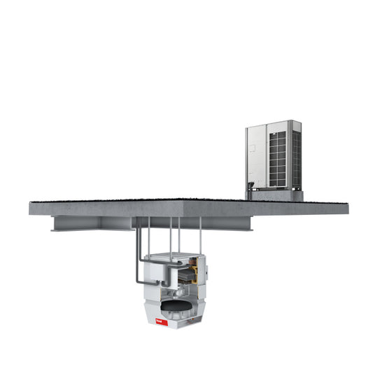 Commercial exhaust system with internals shown on a white background