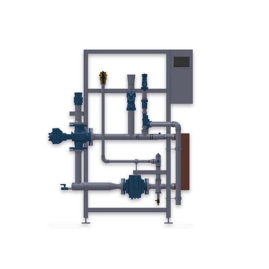 Piping system with valves and connectors on a white background
