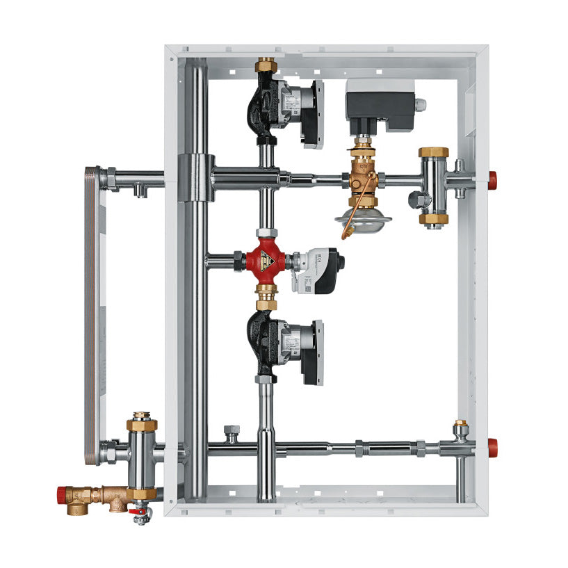 Pneumatic control valve assembly on a white background