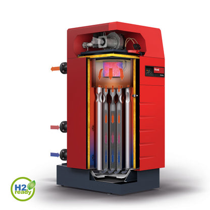 Red Hoval UltraGas 2 boiler unit on a white background with internal components shown