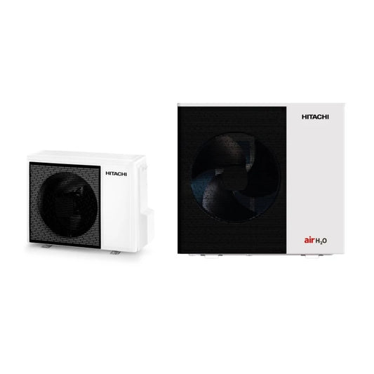 Two Hitachi air conditioning units on a white background